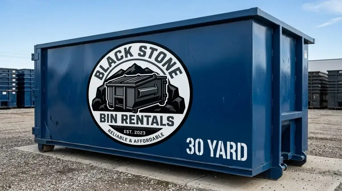Roll-off dumpster delivery to Sharon, MA by Black Stone Bin Rentals